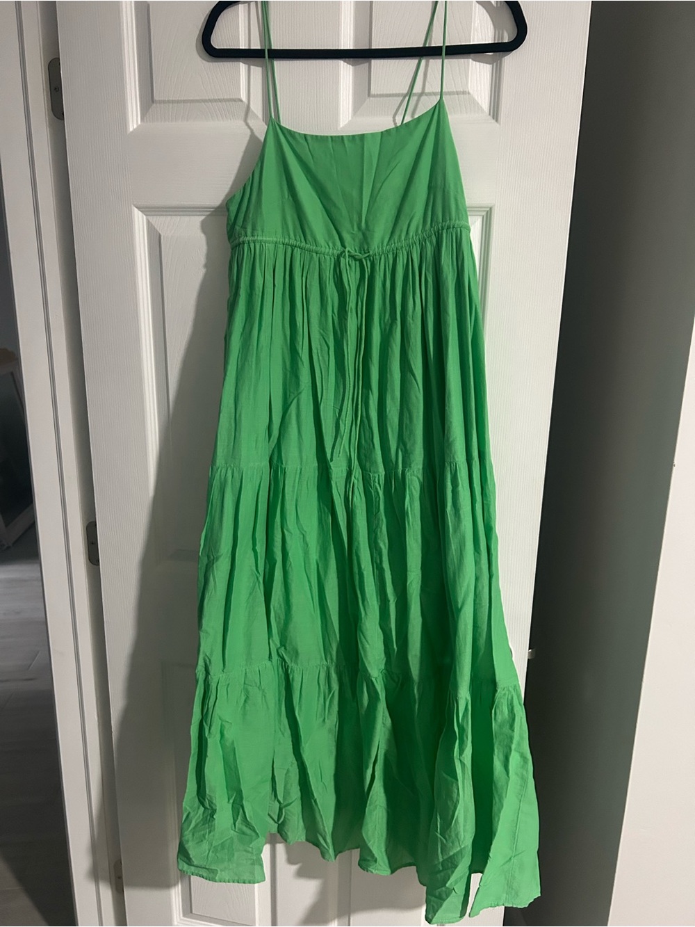 Mango Bright Green Spaghetti-Strap Tiered Maxi Dress